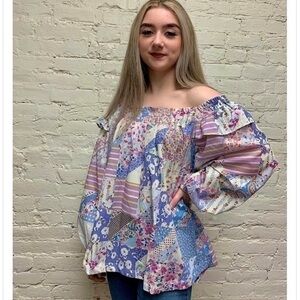 New! Tasha Polizzi Henni Off Shoulder Floral Patchwork Western Blouse​